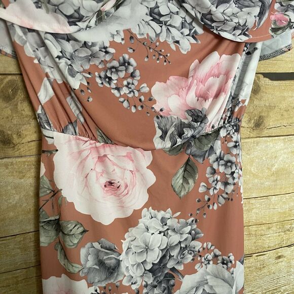 ASOS Dusty Pink Floral Halter Top Ruffle Midi Dress - Size 4/UK 8 - Maternity - Picture 5 of 7